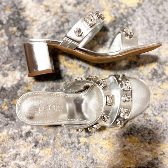 Jcrew factory silver jewel mule heels Polyurethane/Rubber sole 2.6” heel height - Picture 5 of 5